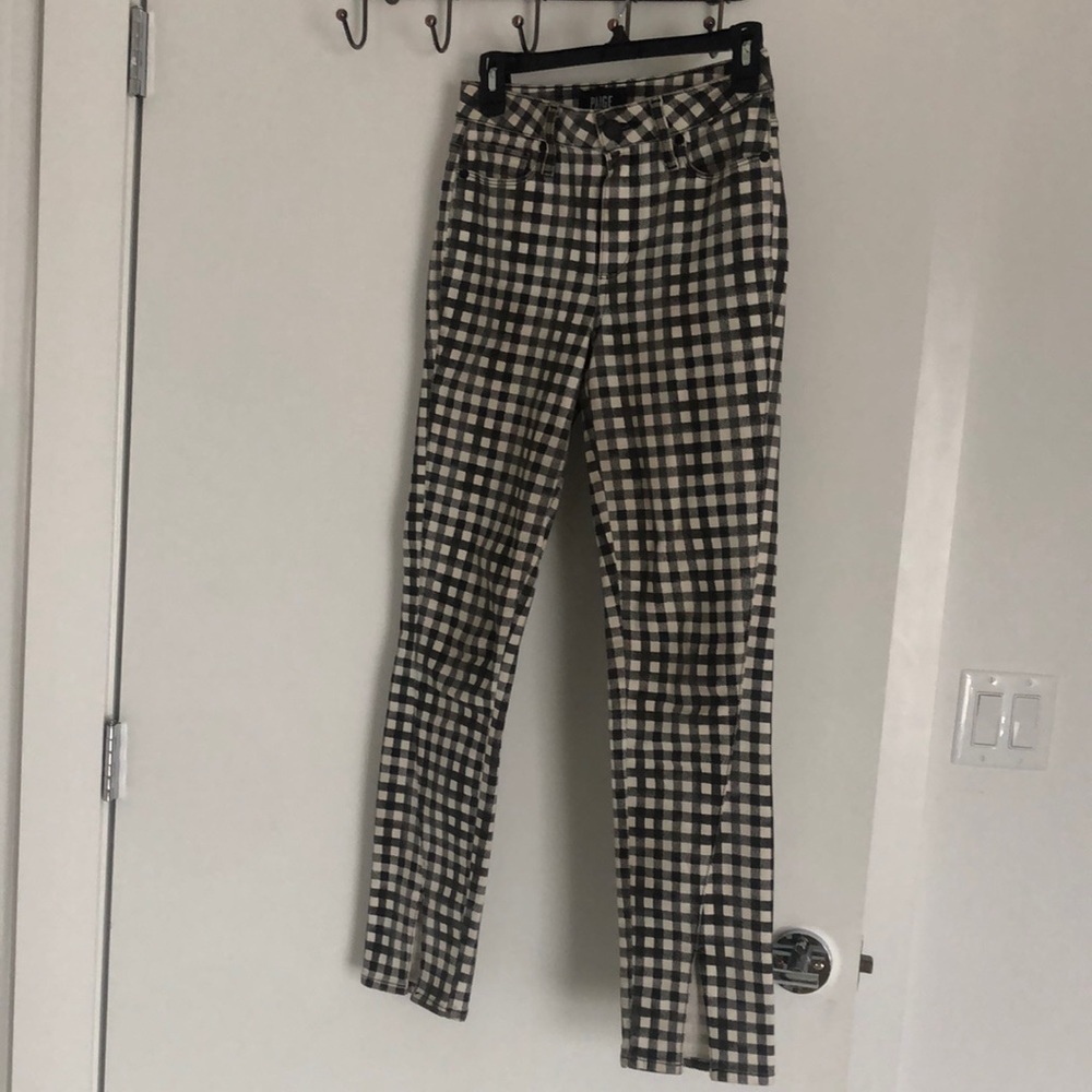 Paige Black and White Plaid Jeans